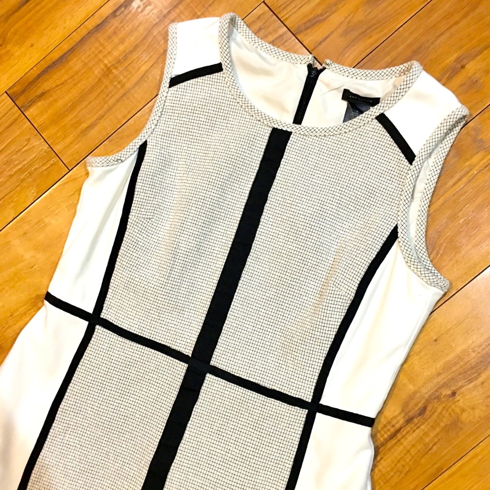 Ann Taylor professional career midi pencil skirt dress ivory black lined